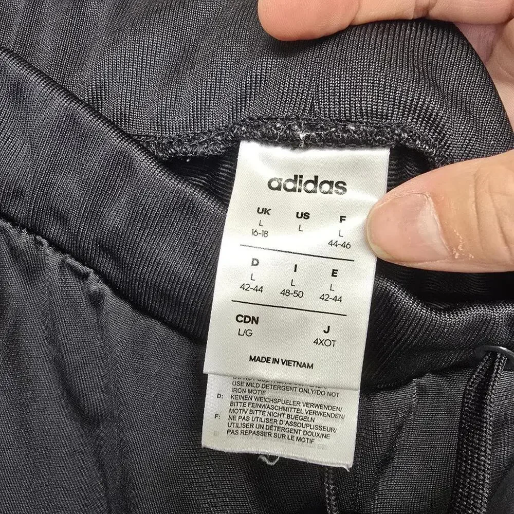 Adidas Mens Black White 3-Stripe Track Pants Joggers Large Drawstring Elastic‎